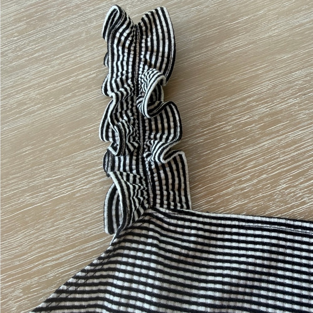 Nordstrom Elodie Striped Ribbed Bodysuit with Ruffled Straps Medium - Picture 6 of 9